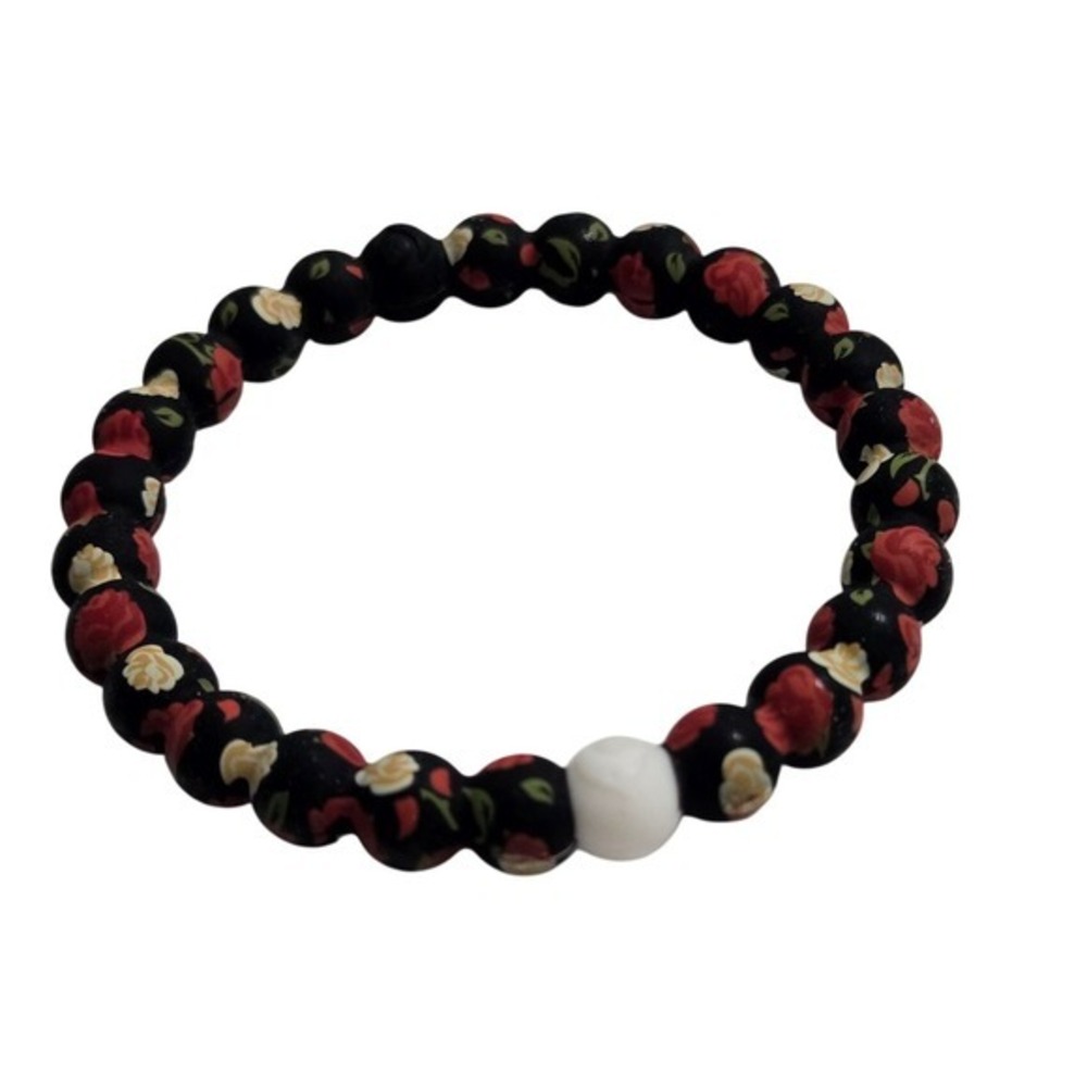 Lokai Disney Beauty and the Beast Belle Bracelet Black Floral Rose - Size Medium